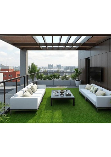 Dekoratif Kaliteli Yeşil Suni Çim Kaymaz Suya Isıya Dayanıklı Bahçe Teras Balkon Halısı