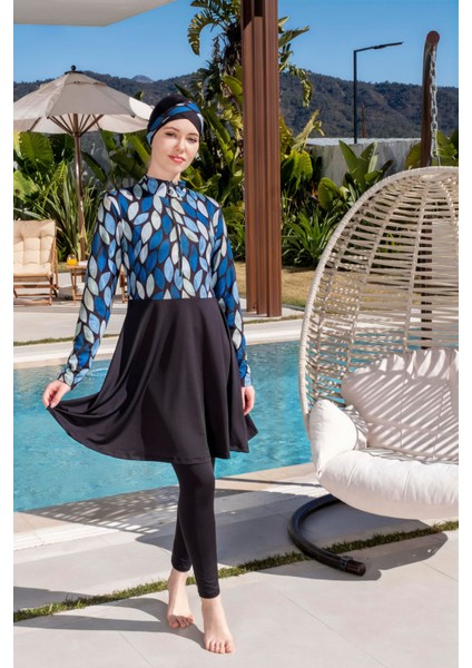 Hızlı Kuruyan Desenli Taytlı Likralı Tesettür Mayo 2512
