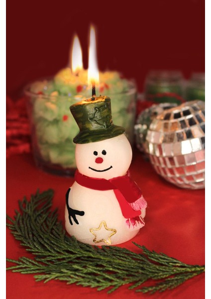 Yılbaşı Seri El Yapımı Mini Kardan Adam Dekoratif Mum - Özel Kutulu