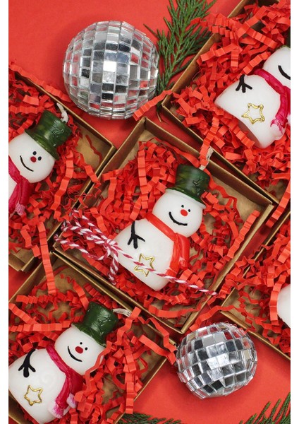 Yılbaşı Seri El Yapımı Mini Kardan Adam Dekoratif Mum - Özel Kutulu modelleri