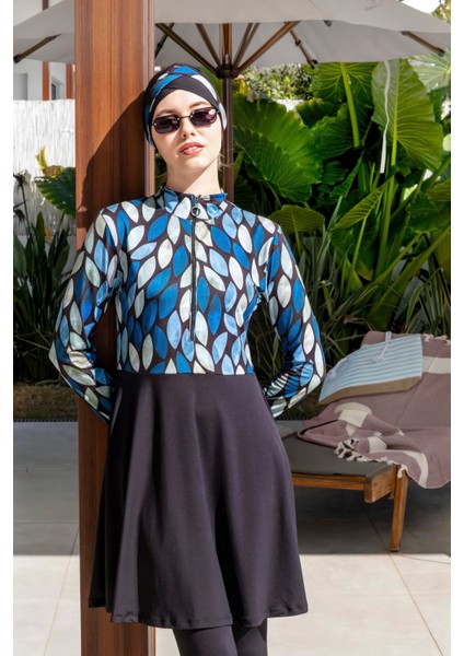 Hızlı Kuruyan Desenli Taytlı Likralı Tesettür Mayo 2512 modelleri