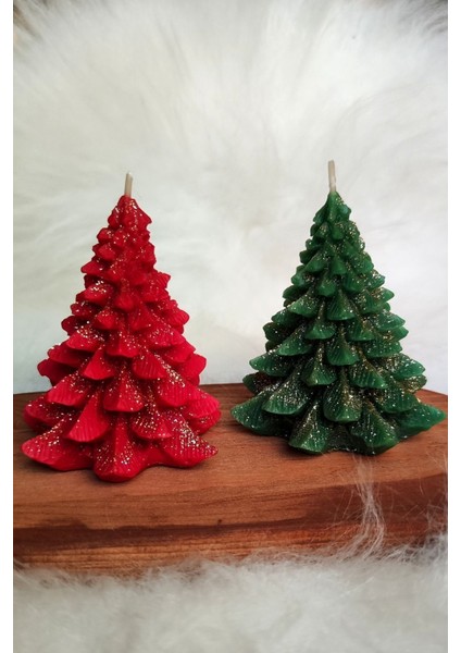 2'li Yeni Yıl ( Noel - Yılbaşı ) Konseptli Çam Ağacı Mum