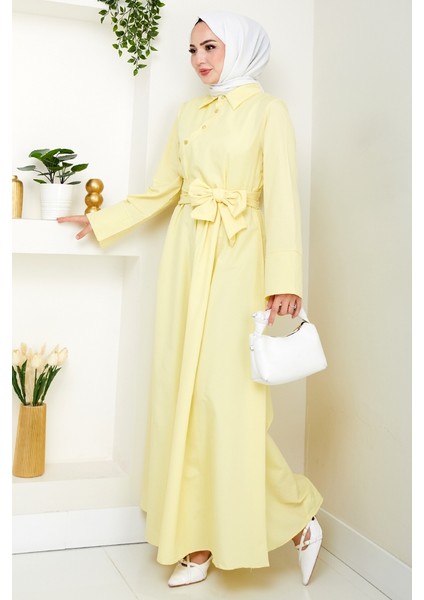 Seliz Yandan Düğmeli Elbise 1528 - Sarı