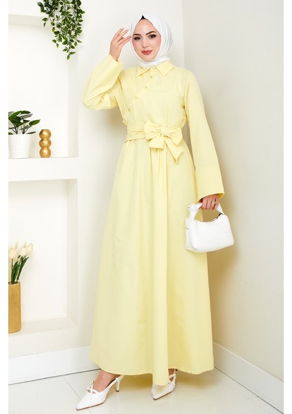 Seliz Yandan Düğmeli Elbise 1528 - Sarı modelleri