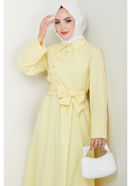 Seliz Yandan Düğmeli Elbise 1528 - Sarı fırsatları