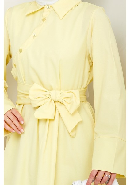 Seliz Yandan Düğmeli Elbise 1528 - Sarı indirimleri