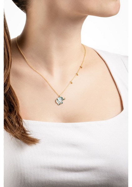 Şans Tılsımlı Mineli Fil 18 Ayar Sarı Altın Kaplama Gümüş Kolye fırsatları