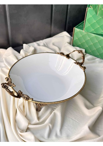 Antique White Kulplu Yuvarlak Kase
