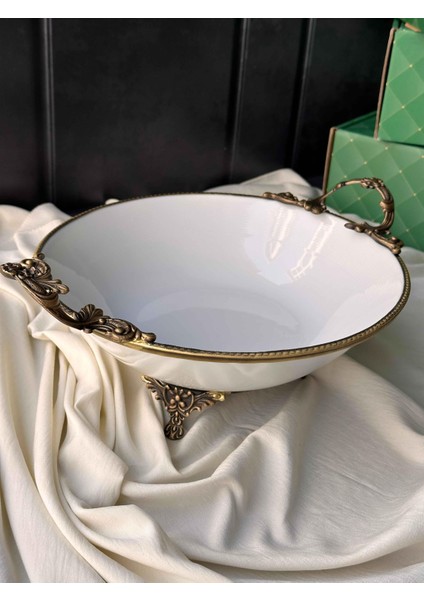 Antique White Kulplu Yuvarlak Kase