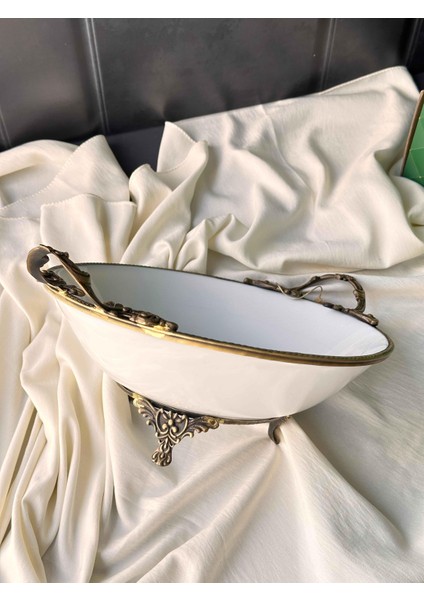 Antique White Kulplu Yuvarlak Kase