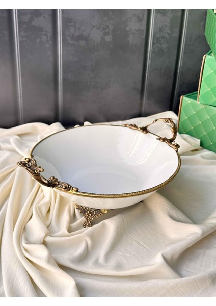 Antique White Kulplu Yuvarlak Kase