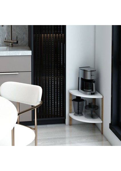 Zümrüt Beyaz 2 Raflı Üçgen Ahşap Köşe Sehpası / Yan Sehpa / Çok Amaçlı Dekoratif Raf modelleri