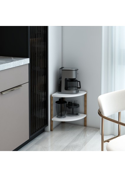 Zümrüt Beyaz 2 Raflı Üçgen Ahşap Köşe Sehpası / Yan Sehpa / Çok Amaçlı Dekoratif Raf fırsatları