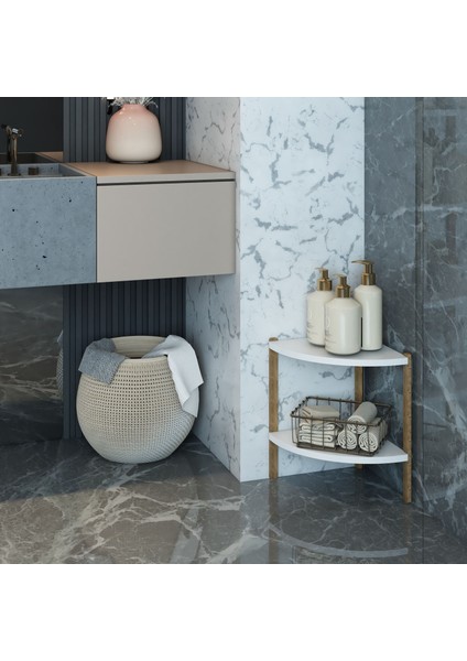 Zümrüt Beyaz 2 Raflı Üçgen Ahşap Köşe Sehpası / Yan Sehpa / Çok Amaçlı Dekoratif Raf indirimleri