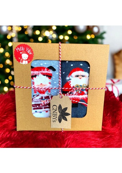 Yılbaşı / Noel / Christmas Temalı Hediye Kutulu Çocuk 2'li Havlu Çorap Seti