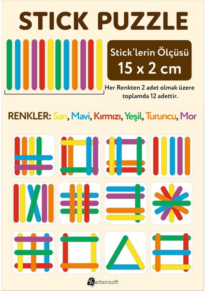 Stick Puzzle Eğitici Ahşap Çubuk Seti – 12 Parça Renkli Şekil Oyunu indirimleri