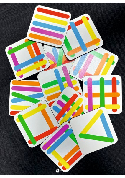 Stick Puzzle Eğitici Ahşap Çubuk Seti – 12 Parça Renkli Şekil Oyunu modelleri