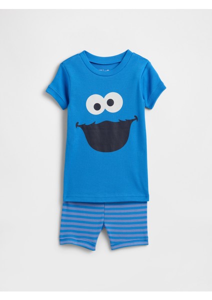 Bebek Mavi %100 Organik Pamuk Sesame Street Pijama Takımı