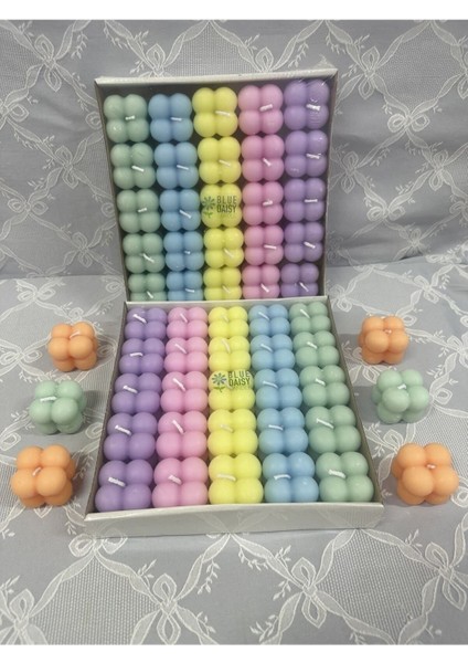 50 Adet 5 Soft Renk Özel Mini Bubble Mum Davet Nikah Söz Nişan Kına Hediyeliği