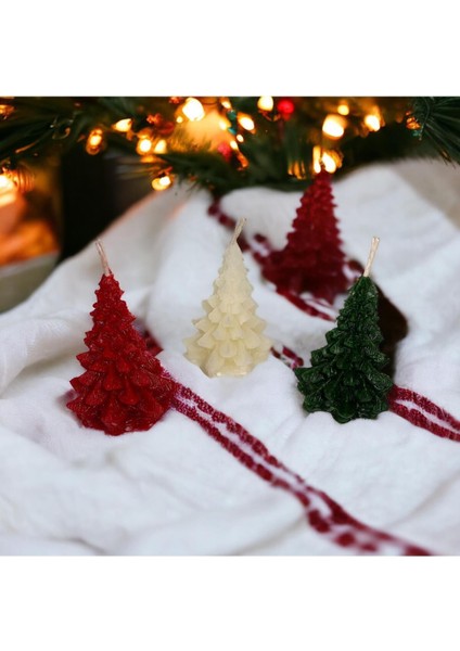 3'lü, Çam Ağacı Mum Seti, Dekoratif Mum, Yeniyıl Konsept , Yılbaşı Hediye, Dijital Baskılı modelleri