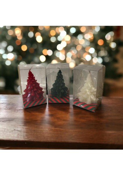 3'lü, Çam Ağacı Mum Seti, Dekoratif Mum, Yeniyıl Konsept , Yılbaşı Hediye, Dijital Baskılı fırsatları