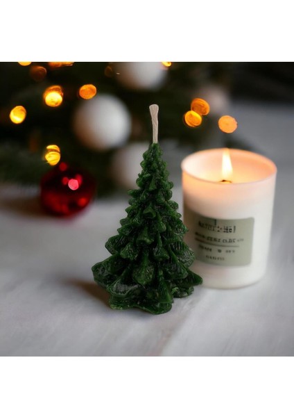3'lü, Çam Ağacı Mum Seti, Dekoratif Mum, Yeniyıl Konsept , Yılbaşı Hediye, Dijital Baskılı