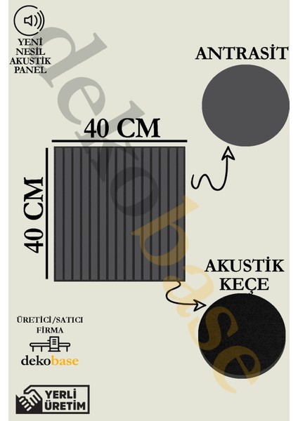 Antrasit (10 ADET) 40X40cm Yeni Nesil Akustik Ahşap Duvar Paneli