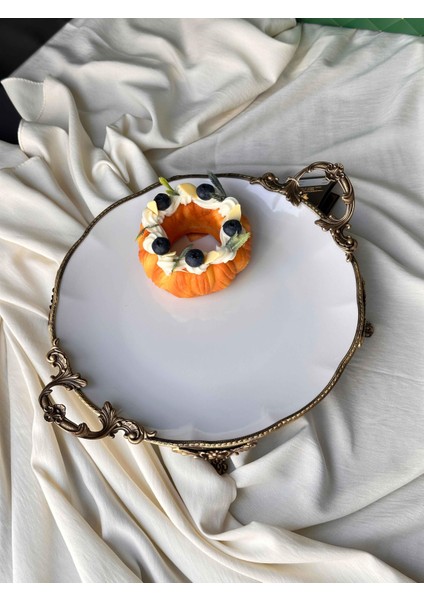 Antique White Kulplu Yuvarlak Sunum Tabak modelleri
