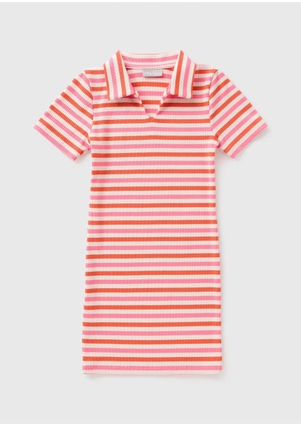 Kız Çocuk Renkli Çizgili Polo Yaka Triko Yazlık Mini, Midi Elbise fiyatları