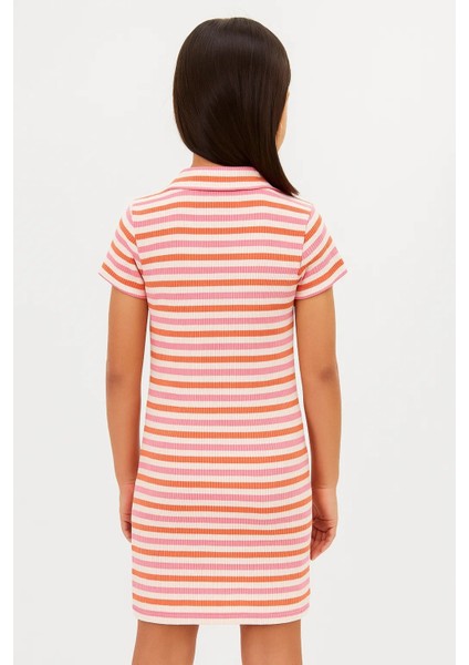 Kız Çocuk Renkli Çizgili Polo Yaka Triko Yazlık Mini, Midi Elbise modelleri