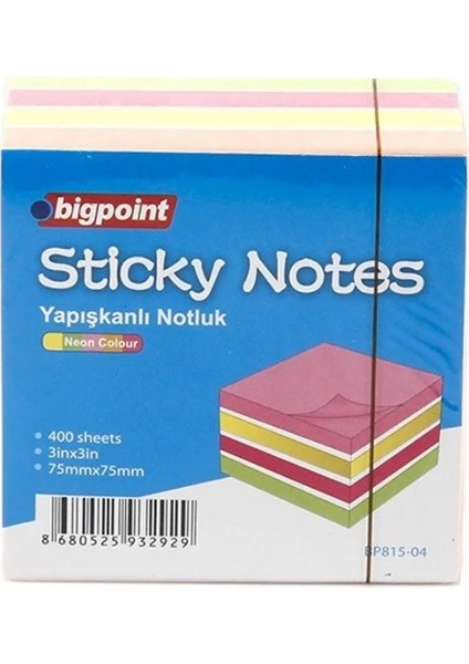 Bp Yapışkanlı Küp Notluk 75X75 Pastel Renk 400 Yaprak