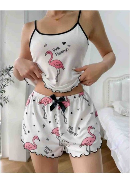 Real Passione Lingerie Flamingo Desenli Şortlu Takım