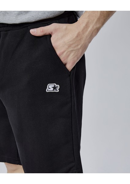 Asher Siyah Yırtmaçlı Patchli Rahat Kalıp Erkek Örme Şort fiyatları