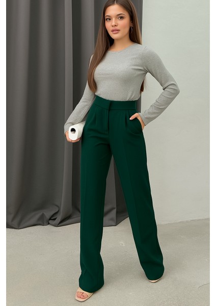 Yeşil Cırtlı Palazzo Pantolon