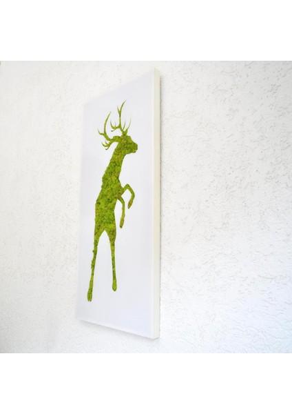 Geyik Silüetli Doğal Yosun Duvar Dekoru | 40X100 cm | Beyaz Pleksi Üzerine El Yapımı, Bakım Gerektirmeyen Moss Tablo