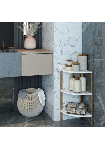Zümrüt Beyaz 3 Raflı Üçgen Ahşap Köşe Sehpası / Yan Sehpa / Çok Amaçlı Dekoratif Raf indirimleri