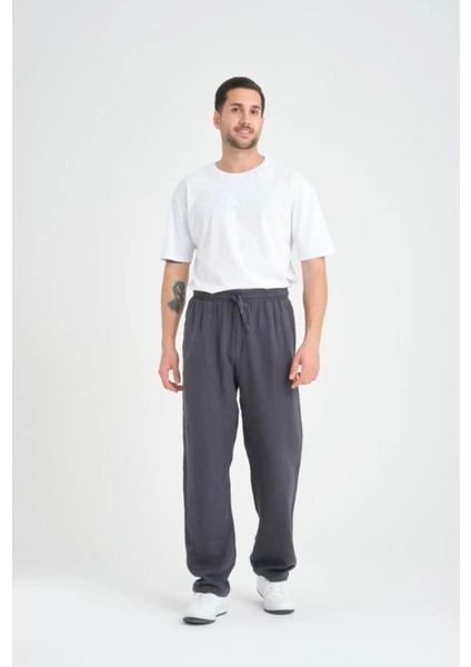 Hafif ve Rahat Müslin Baggy Erkek Pantolon - Füme modelleri