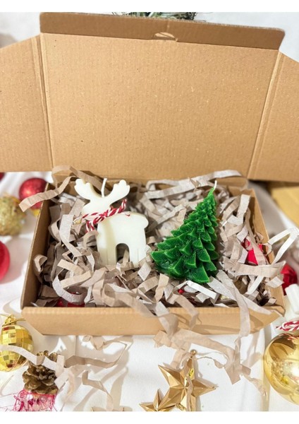 Dekoratif Hediyelik Çam Ağacı ve Geyik Mum Soywax Yeşil Yılbaşı Hediye Pine Tree Candle fırsatları