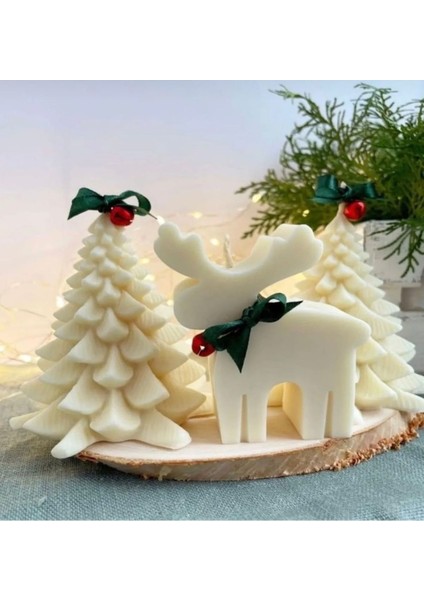 Dekoratif Hediyelik Çam Ağacı ve Geyik Mum Soywax Yeşil Yılbaşı Hediye Pine Tree Candle indirimleri