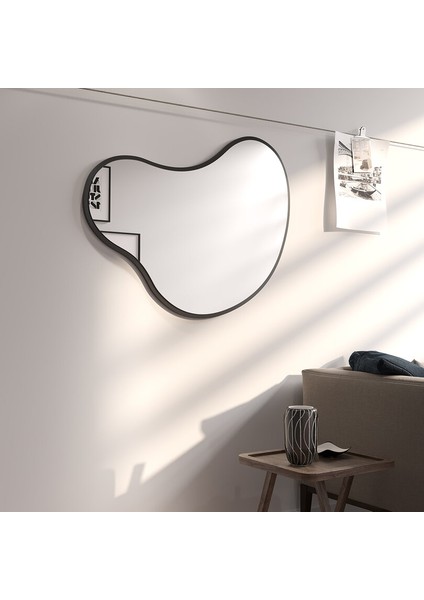 Organik Formlu Duvar Aynası – Modern Siyah Mdf Çerçeveli, Salon ve Banyo Dekor Aynası (AYP197) fiyatları