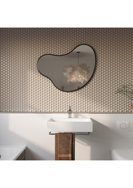 Organik Formlu Duvar Aynası – Modern Siyah Mdf Çerçeveli, Salon ve Banyo Dekor Aynası (AYP197) fırsatları