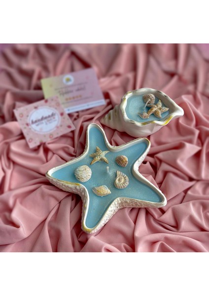 Dekoratif Deniz Yıldızı ve Deniz Kabuğu Parıltılı Mum Seti - Kokulu Mum