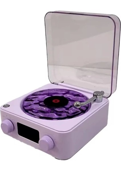 Waves Nostalji Plak Görünümlü Bluetooth Hoparlör 3D Ses Dalgası Retro Müzik Plak Mor
