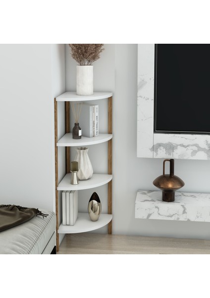 Zümrüt Beyaz 4 Raflı Üçgen Ahşap Köşe Sehpası / Yan Sehpa / Çok Amaçlı Dekoratif Raf fiyatları