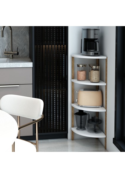 Zümrüt Beyaz 4 Raflı Üçgen Ahşap Köşe Sehpası / Yan Sehpa / Çok Amaçlı Dekoratif Raf fırsatları