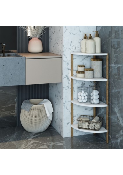 Zümrüt Beyaz 4 Raflı Üçgen Ahşap Köşe Sehpası / Yan Sehpa / Çok Amaçlı Dekoratif Raf indirimleri