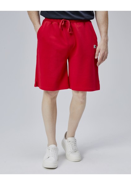 Asher Kırmızı Yırtmaçlı Patchli Rahat Kalıp Erkek Örme Şort