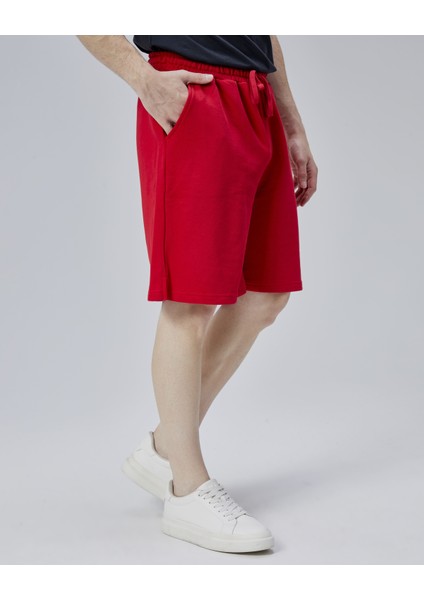 Asher Kırmızı Yırtmaçlı Patchli Rahat Kalıp Erkek Örme Şort modelleri