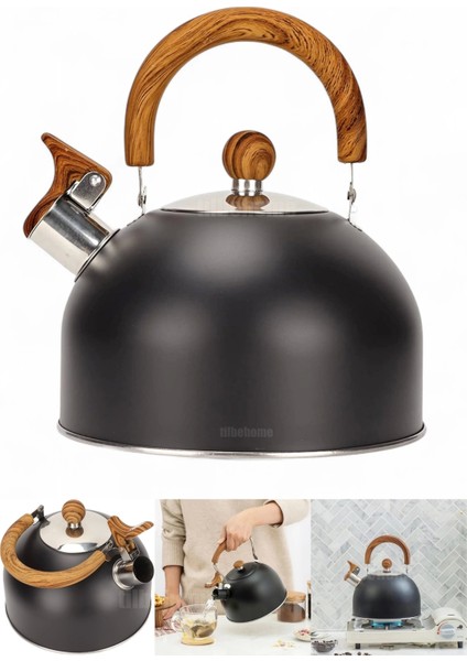 Düdüklü Çaydanlık Ahşap Iskandinav Su Isıtıcı Islık Çalan Çaydanlık Kettle Demlik Çay Potu 2 Litre