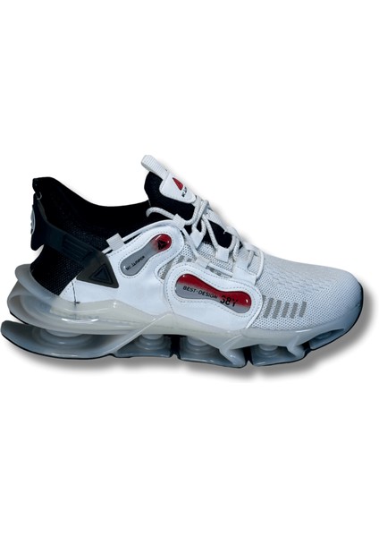 2277 Beyaz Siyah Kırmızı Amortisör Tabanlı Bağcıklı Erkek Spor Ayakkabı 41